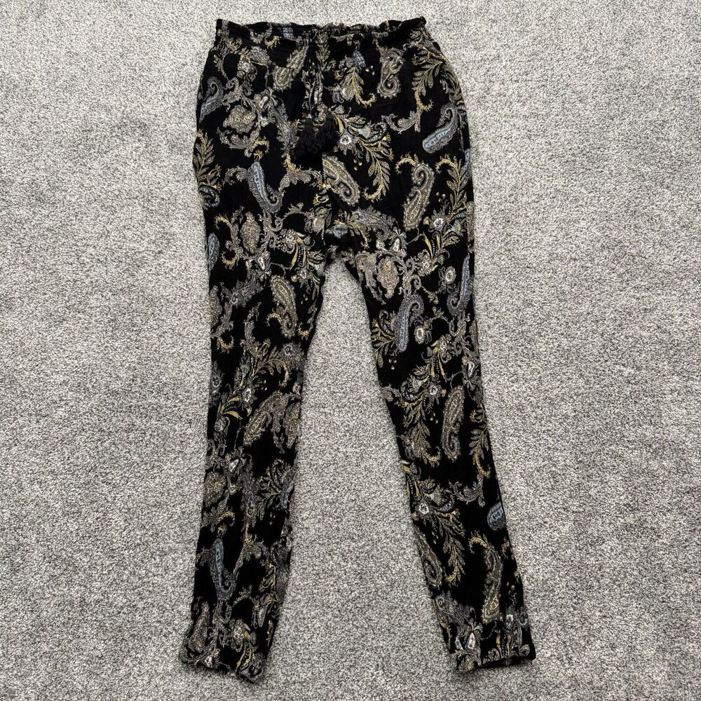 Paisley Boho Chic Pants Sz M Tassles Cuffed Festival Hippie Coachella High Rise
